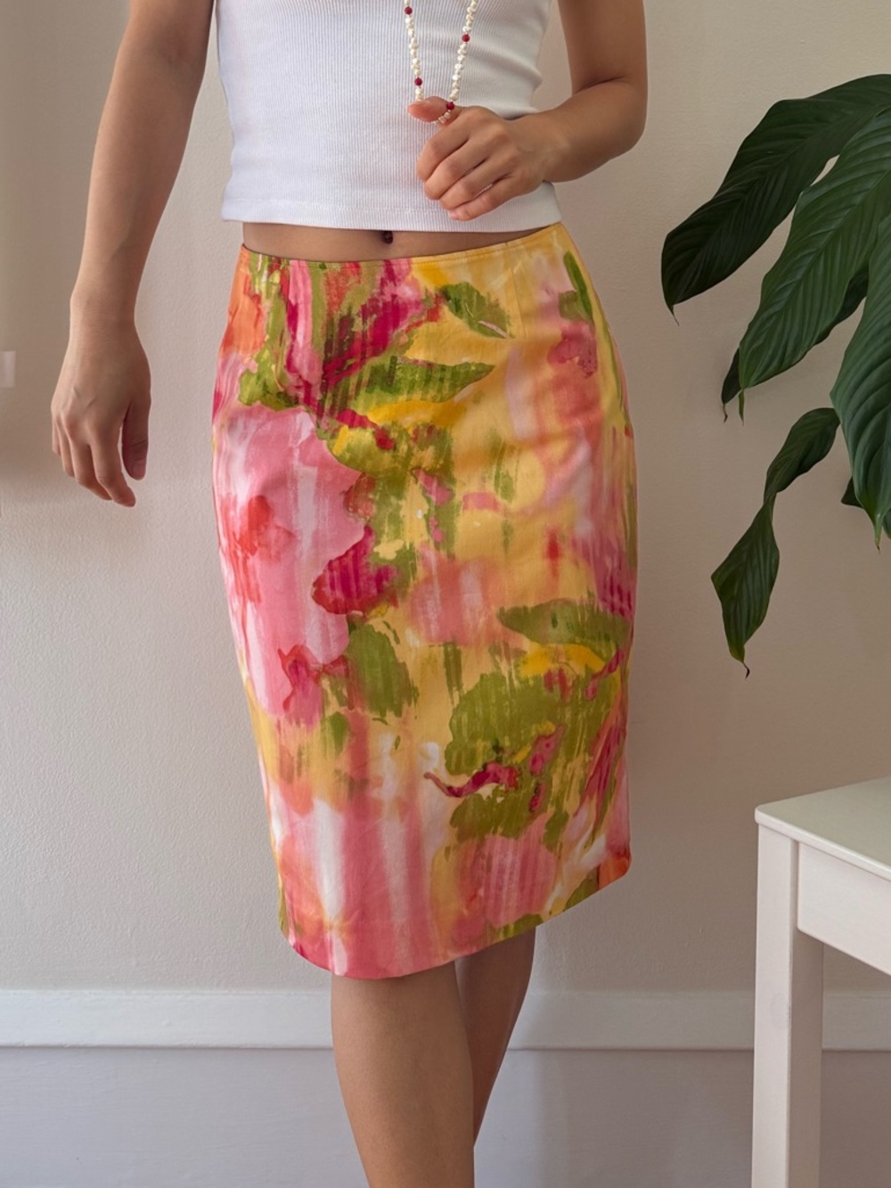 Jones New York Stretch Cotton Multicolor Floral Knee Length Pencil Skirt Size 2P